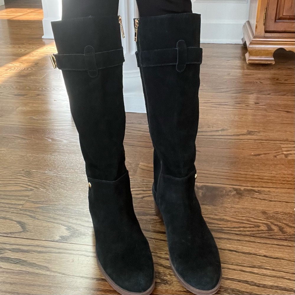 Tommy Hilfiger Size 10 tall, black suede boots.